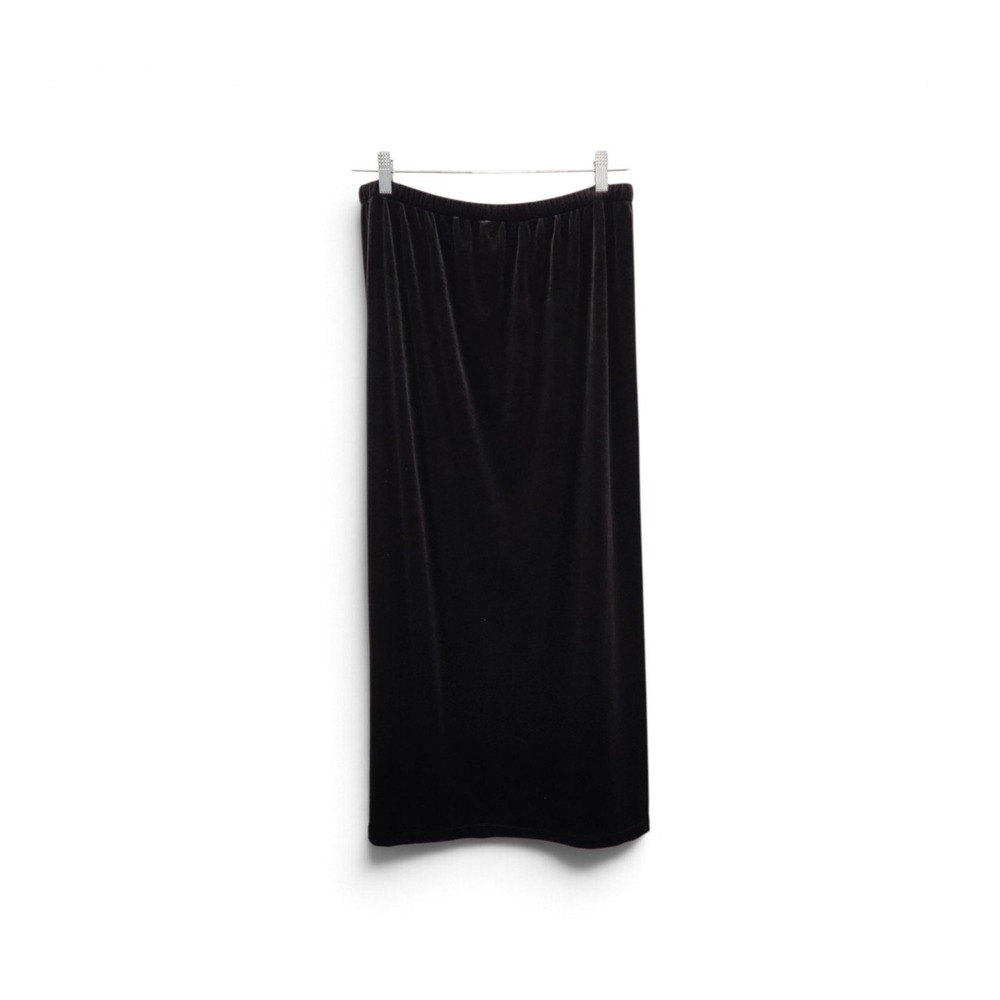 Eileen Fisher Skirt Womens M Brown Velvet Elastic Waist Midi Back Vent Straight